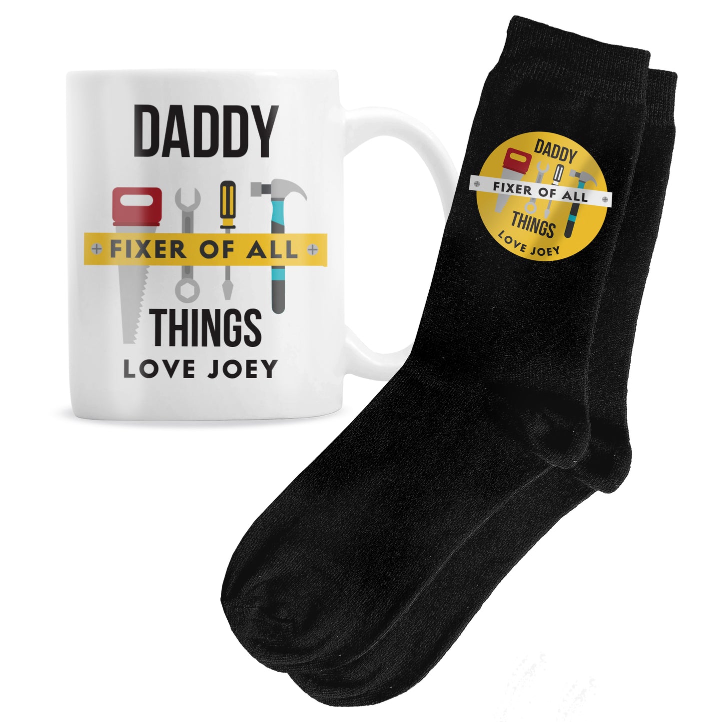 Personalised Fixer of All Things Mug & Socks Set