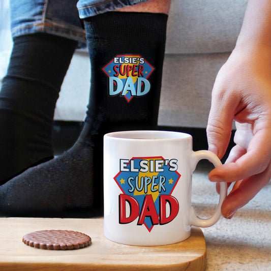 Personalised Super Dad Mug & Socks Set