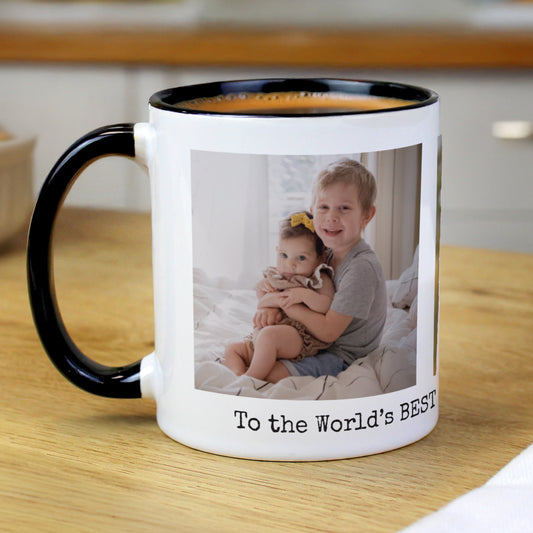 Personalised Multi Photo Upload Black Handle Mug