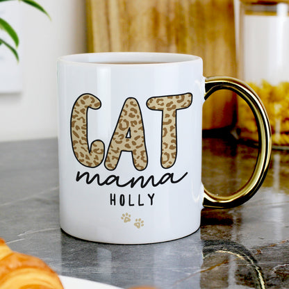 Personalised Cat Mama Gold Handle Mug