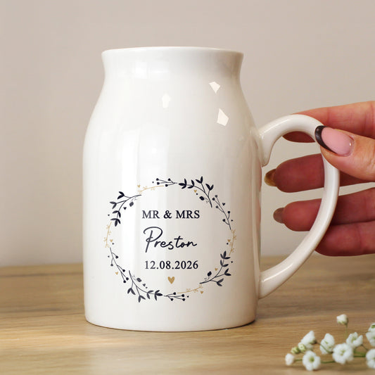 Personalised Black & Gold Wreath Jug Vase