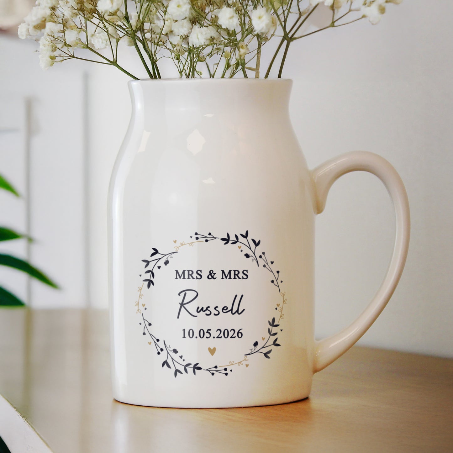Personalised Black & Gold Wreath Jug Vase