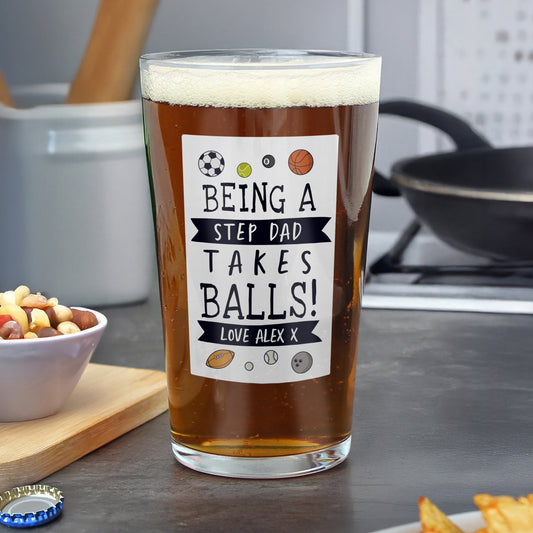 Personalised It Takes Balls Printed Beer Glass