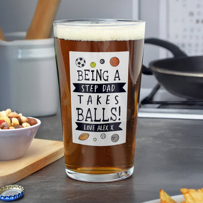 Personalised It Takes Balls Printed Beer Glass