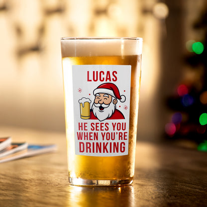 Personalised Santa Pun Christmas Beer Glass