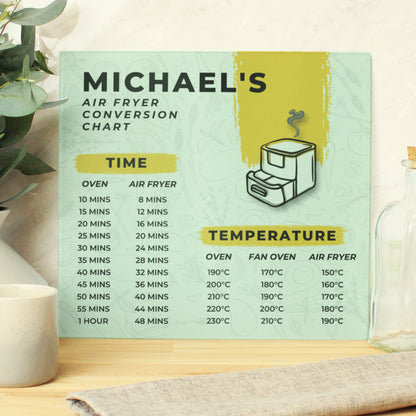 Personalised Air Fryer Chart Glass Chopping Board/Worktop Saver