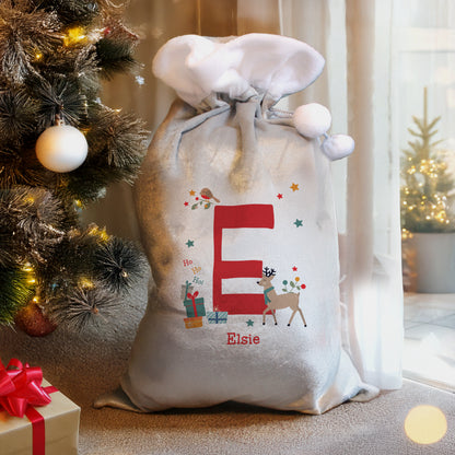 Personalised Initial Reindeer Christmas Sack