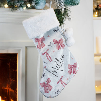 Personalised Pink Bow Christmas Stocking