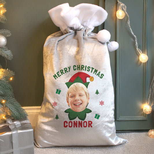 Personalised Photo Upload Elf Christmas Sack