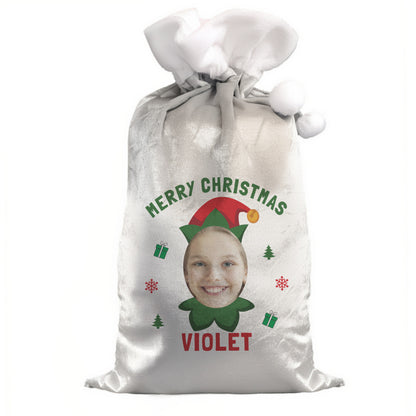 Personalised Photo Upload Elf Christmas Sack