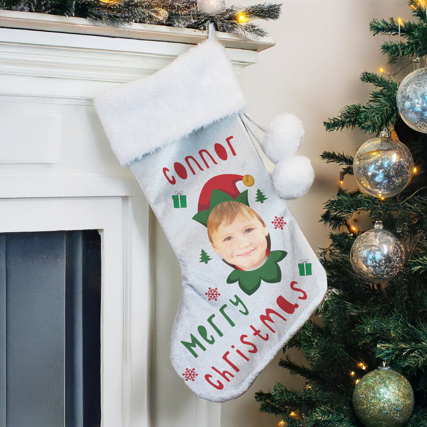 Personalised Photo Upload Elf Christmas Stocking