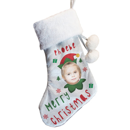 Personalised Photo Upload Elf Christmas Stocking