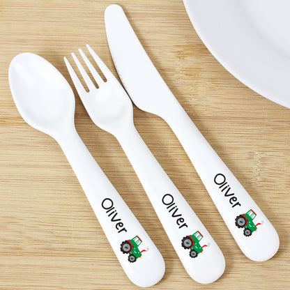 Personalised Tractor 3 Piece Plastic Cutlery Set