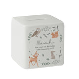 Personalised Woodland Animals Ceramic Square Money Box