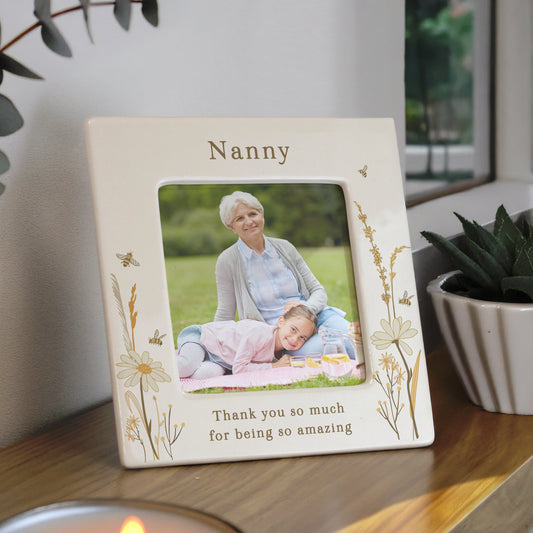Personalised Bees & Daisy Ceramic 4x4 Frame