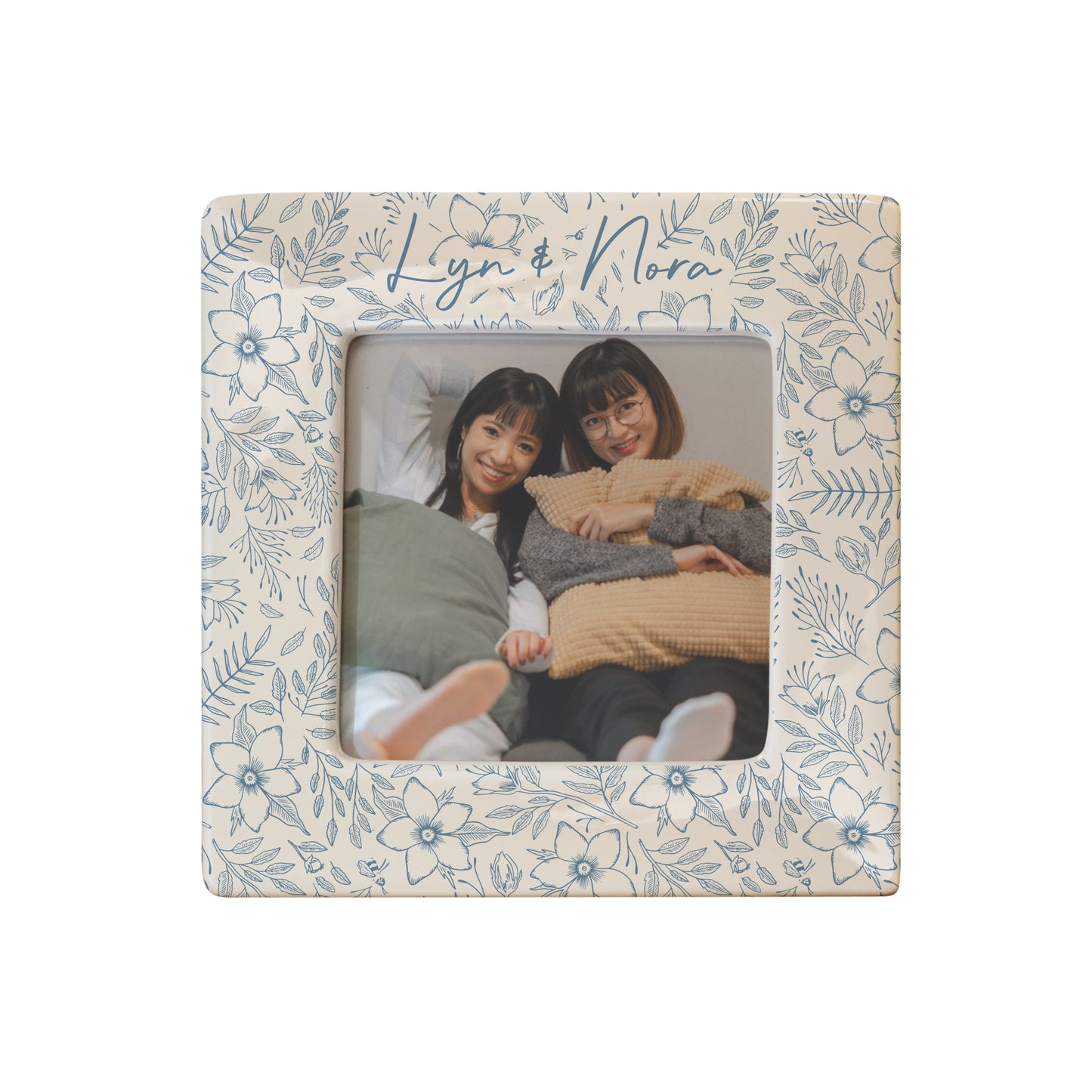 Personalised Blue Floral Ceramic 4x4 Frame