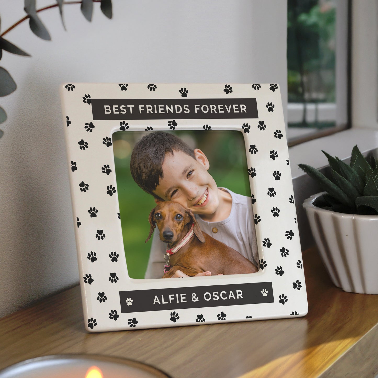 Personalised Pet Paw Print Ceramic 4x4 Frame