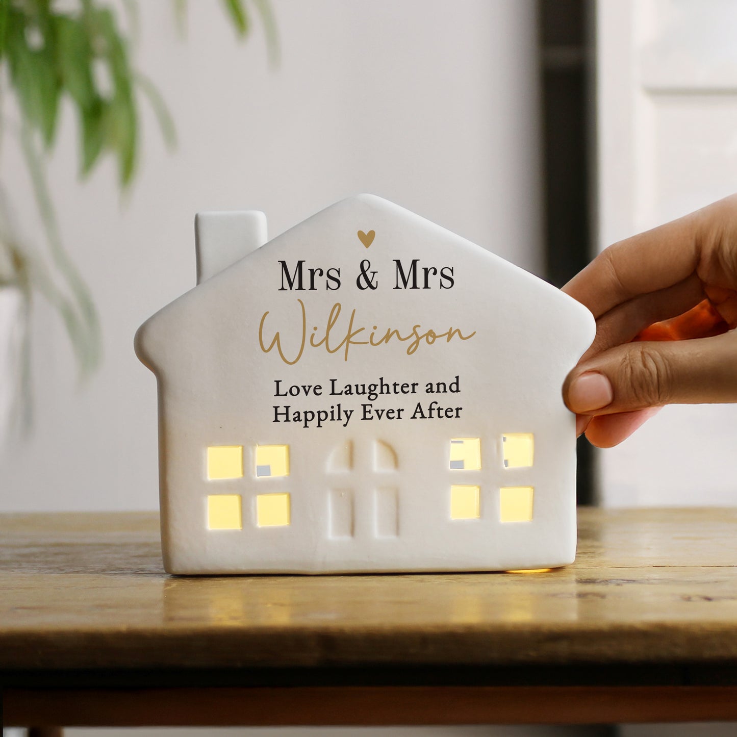 Personalised Black & Gold Free Text Ceramic LED House