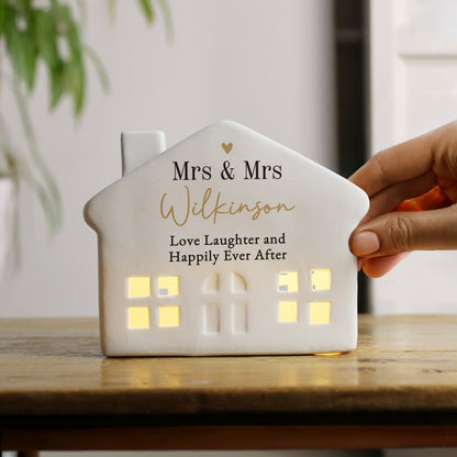 Personalised Black & Gold Free Text Ceramic LED House