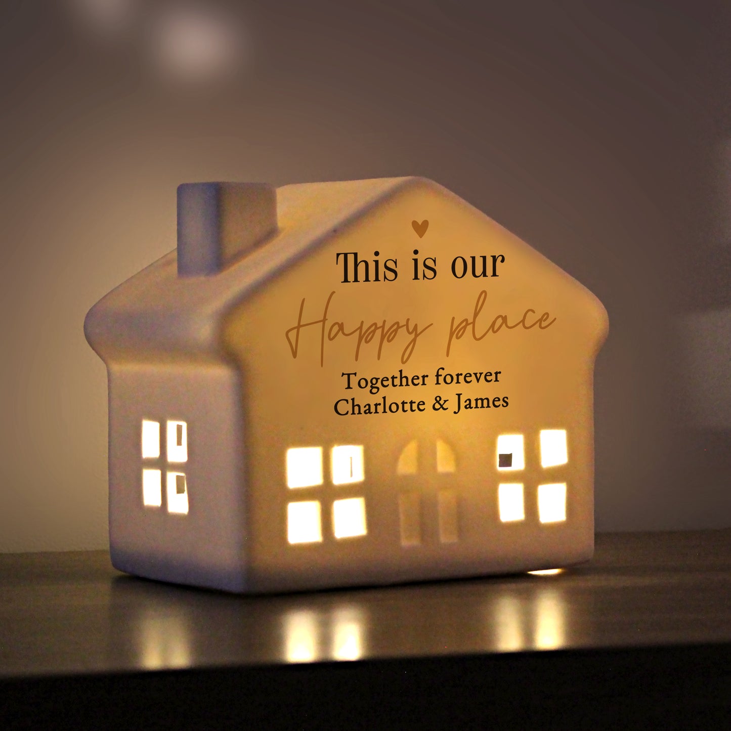 Personalised Black & Gold Free Text Ceramic LED House
