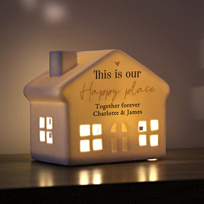 Personalised Black & Gold Free Text Ceramic LED House