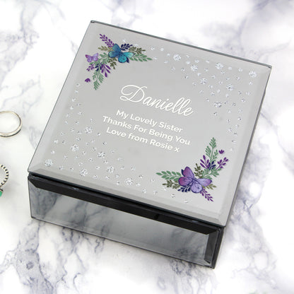 Personalised Floral Butterfly Diamante Glass Trinket Box