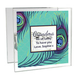 Personalised Peacock Mirrored Glass Tea Light Candle Holder