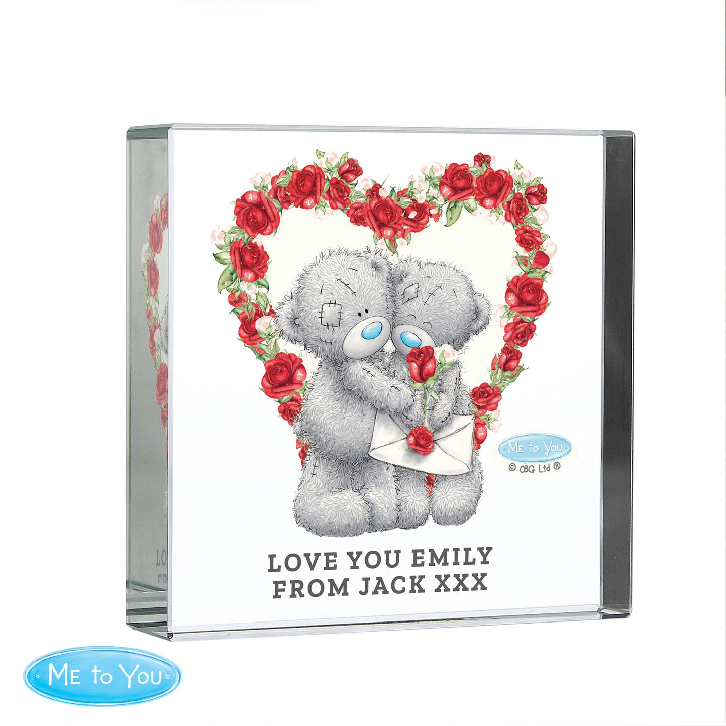 Personalised Me to You Rose Heart Crystal Token