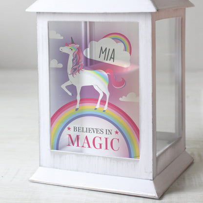 Personalised Unicorn Frost White Lantern