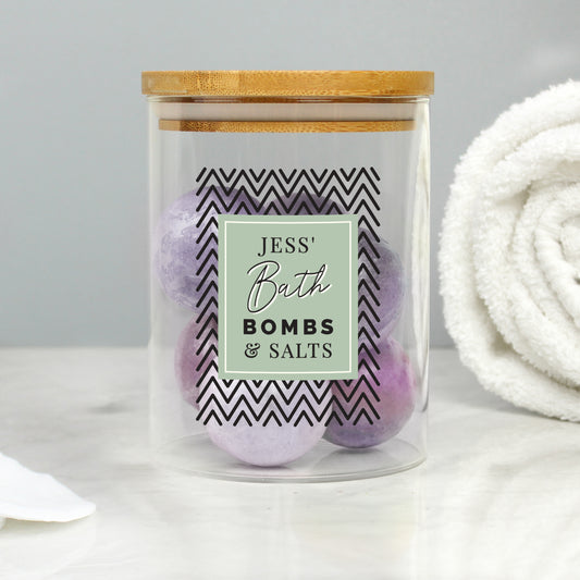 Personalised Abstract Free Text Glass Jar with Bamboo Lid