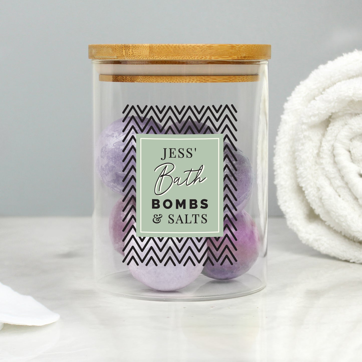 Personalised Abstract Free Text Glass Jar with Bamboo Lid