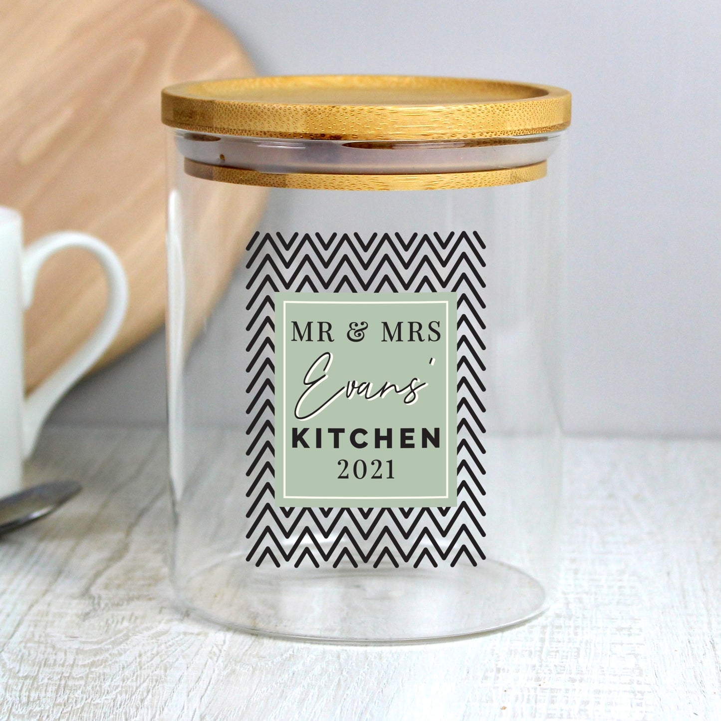 Personalised Abstract Free Text Glass Jar with Bamboo Lid