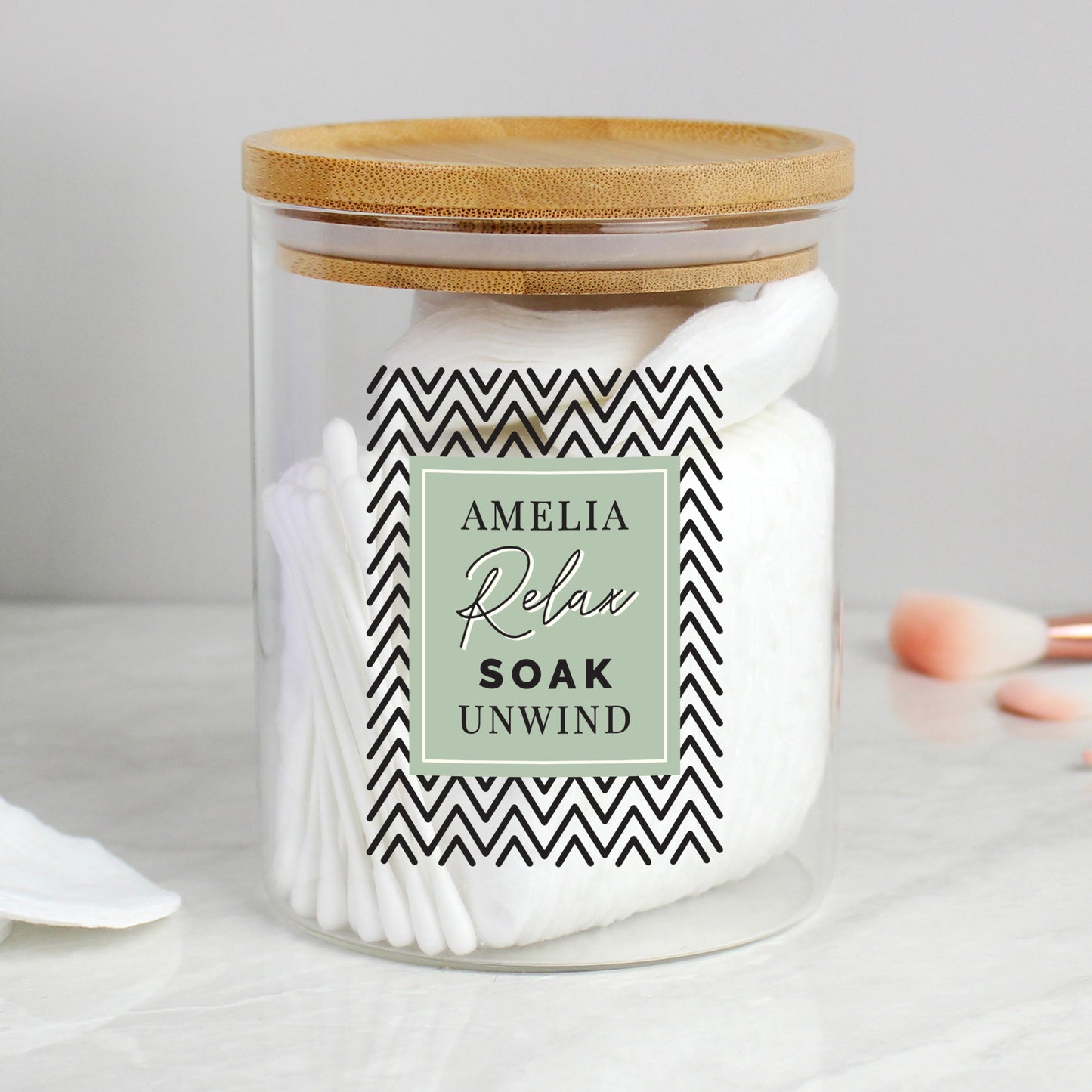 Personalised Abstract Free Text Glass Jar with Bamboo Lid