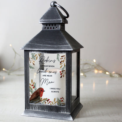 Personalised Robins Appear.. Memorial Black Lantern