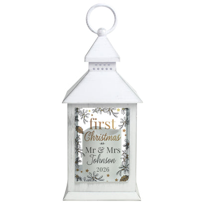 Personalised First Christmas White Lantern