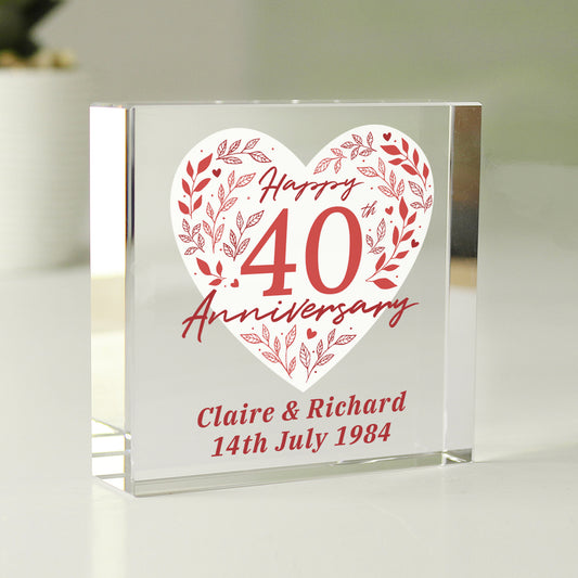 Personalised 40th Ruby Wedding Anniversary Crystal Token