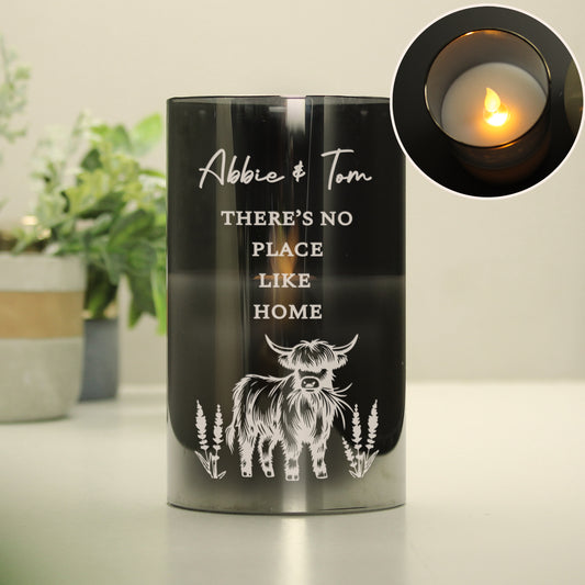 Personalised Highland Cow Glass LED Candle