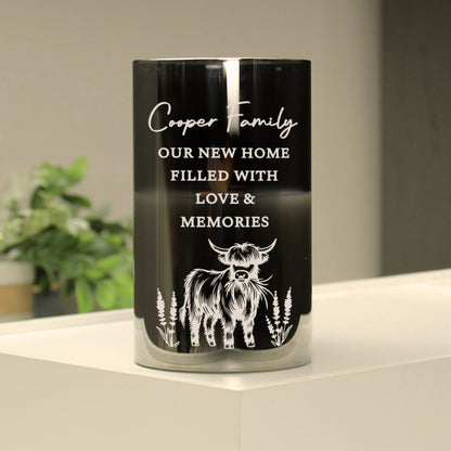 Personalised Highland Cow Glass LED Candle