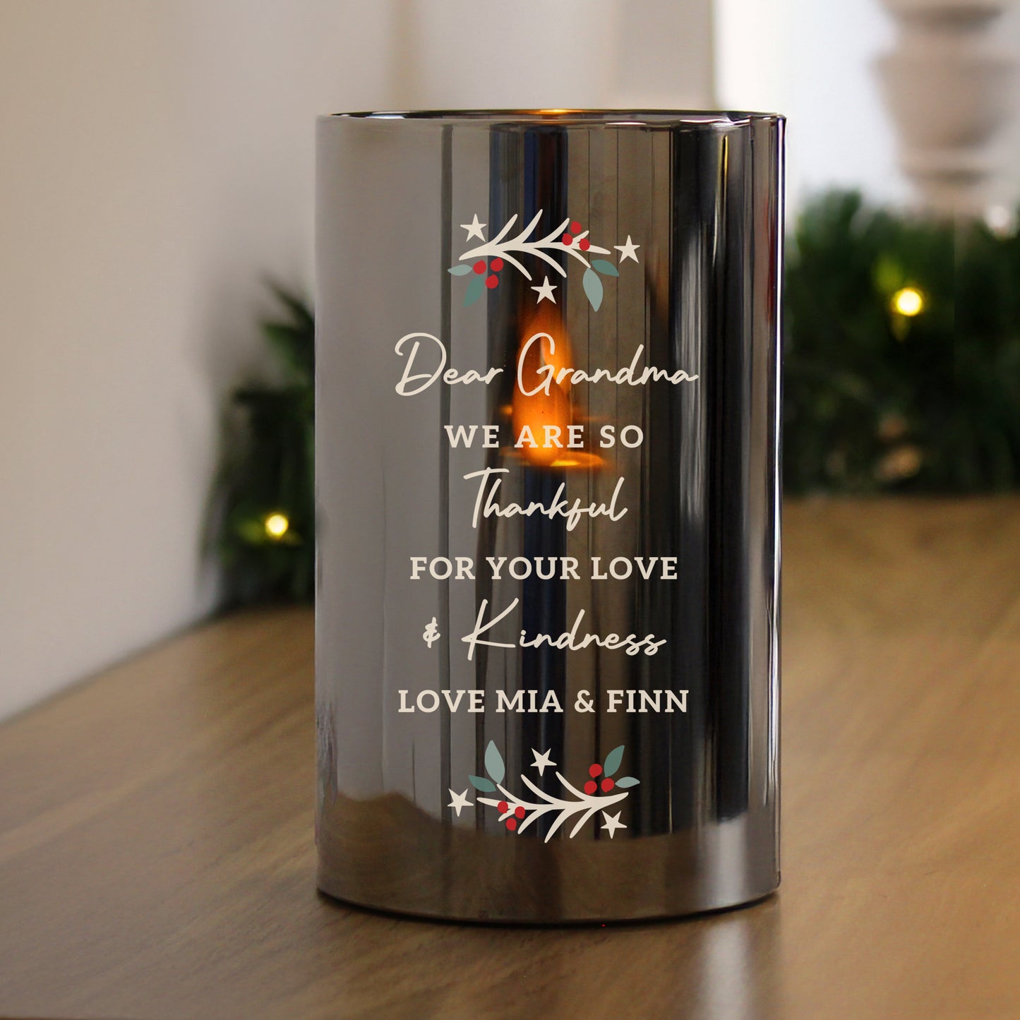 Personalised Christmas Smoked Glass LED Candle