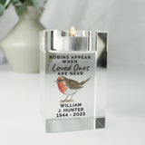Personalised Robin Memorial Glass Tealight Holder