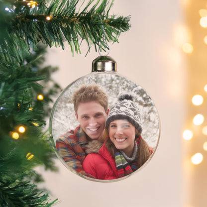 Personalised Photo Upload Glass Bauble