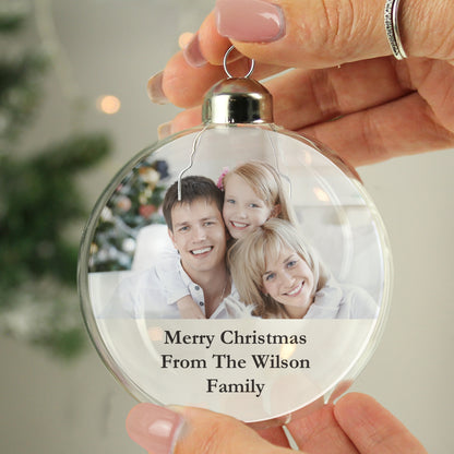 Personalised Message Photo Upload Glass Bauble