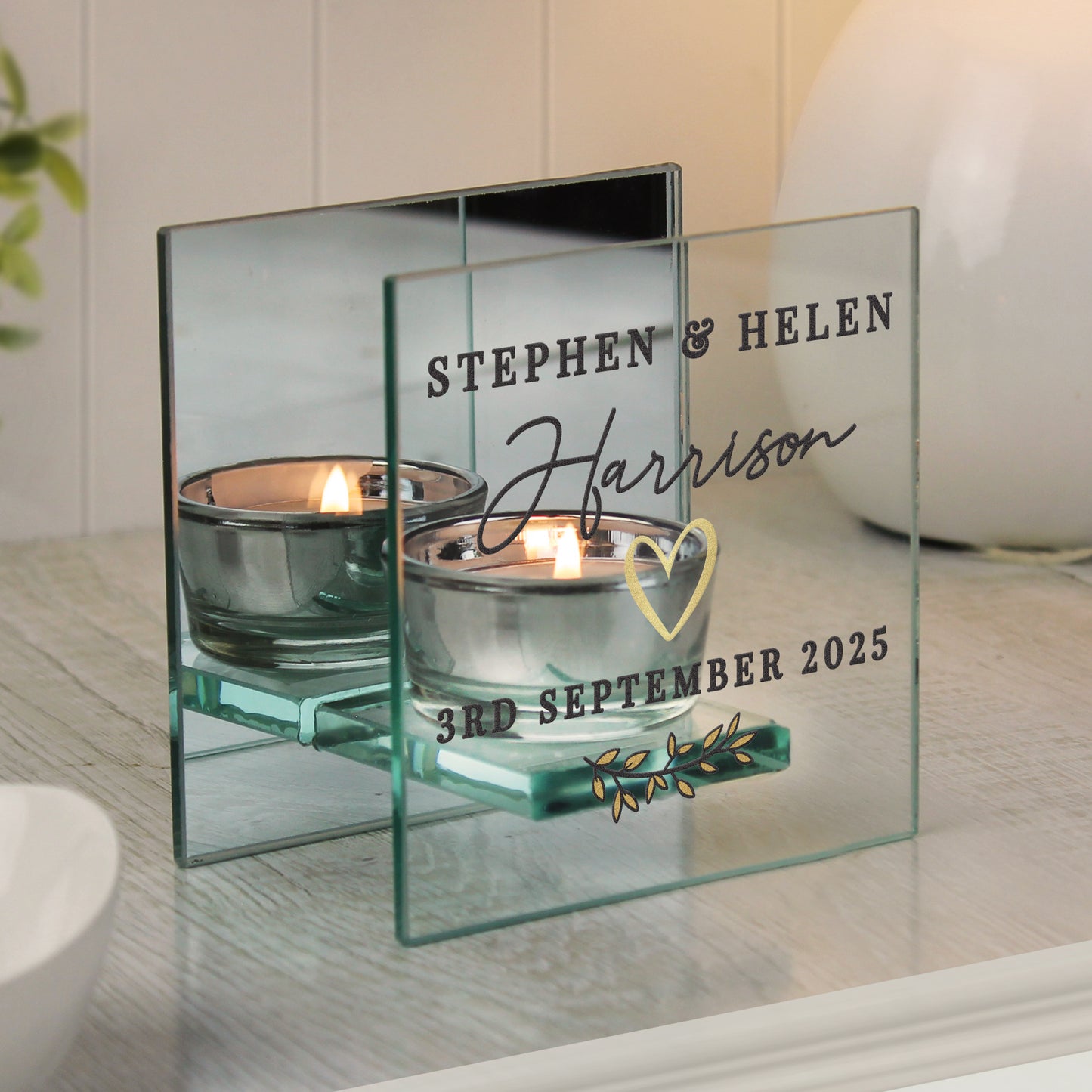 Personalised Wedding Mirrored Tealight Holder