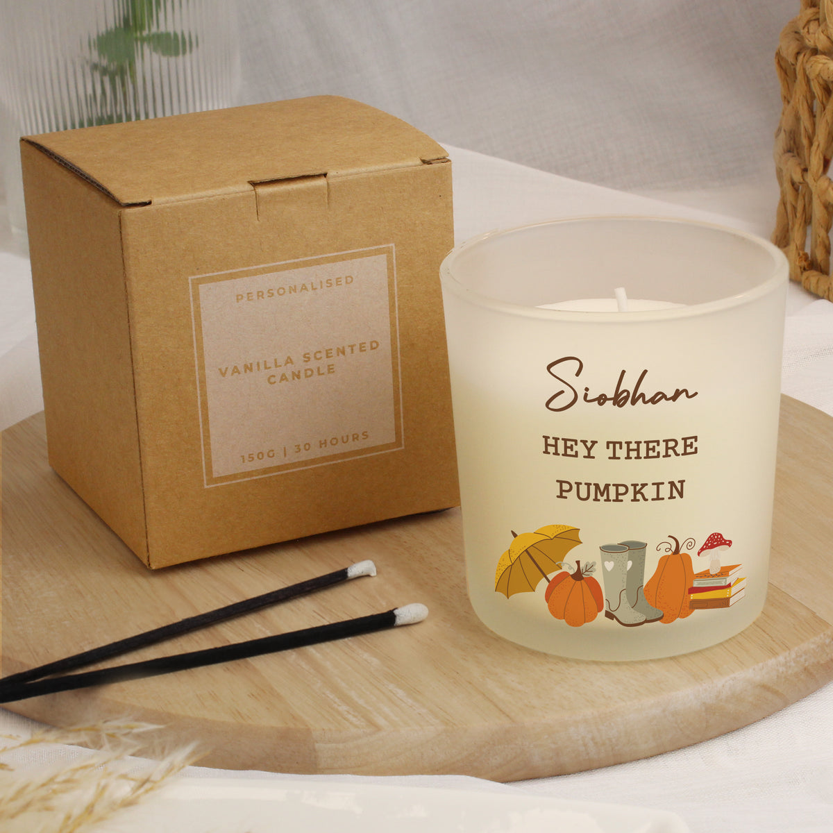 Personalised Pumpkin Frosted Glass Candle