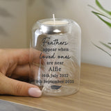 Personalised Loved Ones Memorial Feather Tealight Holder