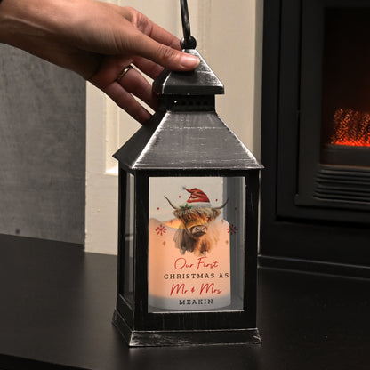 Personalised Highland Cow Christmas LED Lantern