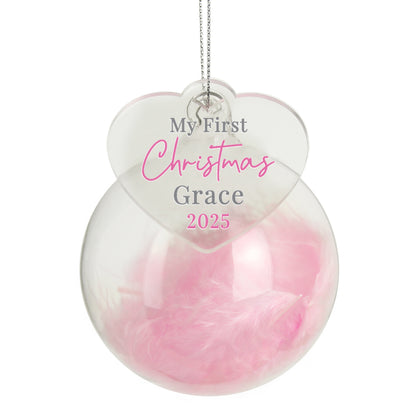 Personalised My 1st Christmas Pink Feather Bauble