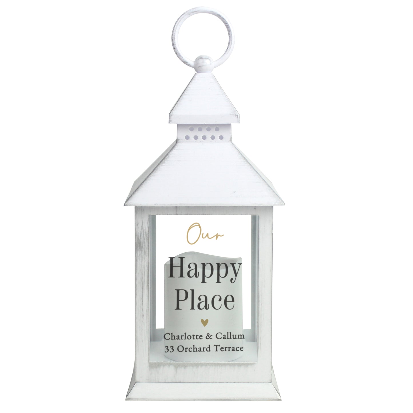 Personalised Black & Gold Free Text White Lantern