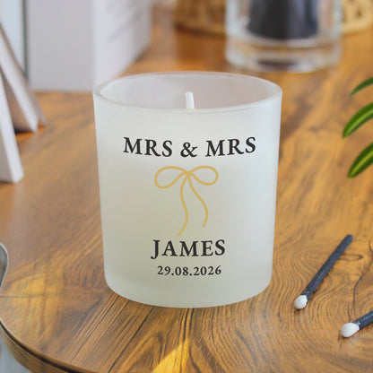 Personalised Black & Gold Bow Frosted Candle