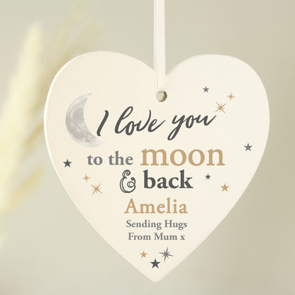 Personalised To the Moon and Back... Wooden Heart Decoration